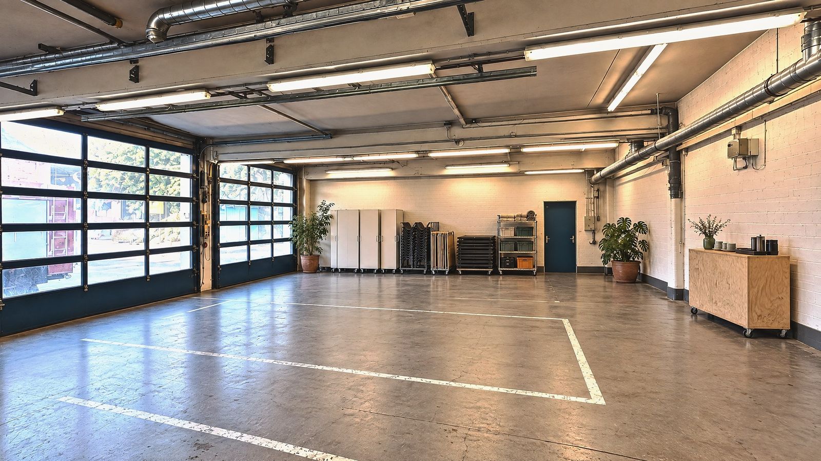 Grundzustand: Alles weggefahren, der Saal ist frei.